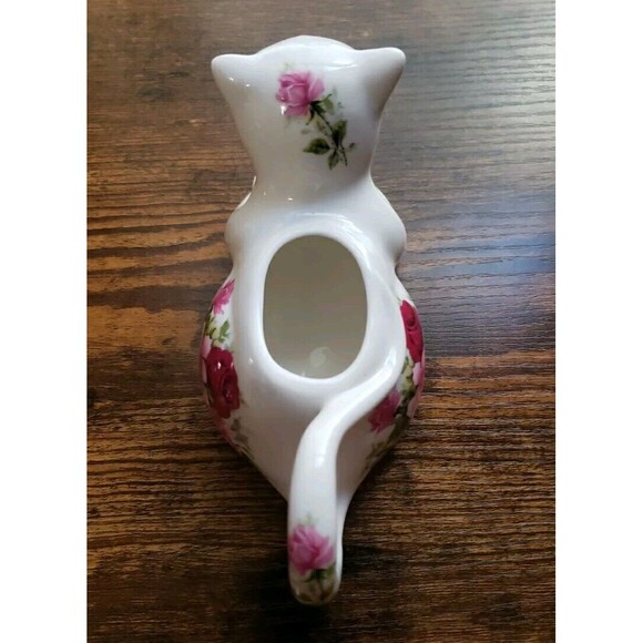Golden Crown E & R Fine Bone China Cat Creamer White Floral Gold Trim - Picture 8 of 9